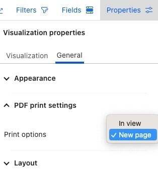 PDF print settings field set to New page., Picture